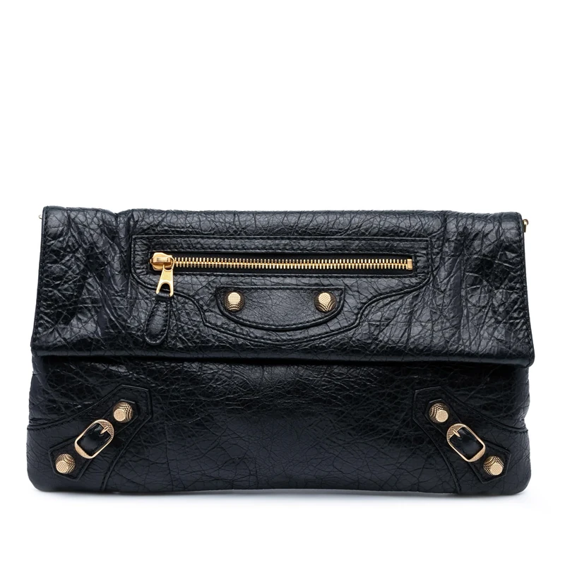 Balenciaga Pre-Loved Lambskin Motocross Giant 12 Envelope Clutch