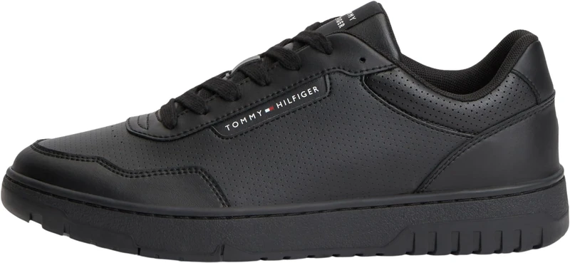 Tommy Hilfiger Men Th Basket Core Leather FM0FM05927 Low Top, Black, 10
