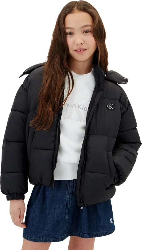 Calvin Klein Girl's Minime Ck Short Hd Puffer Jacket LVCKTJM02G Puffer Jacket, BLACK (Pvh Black), 14 Years