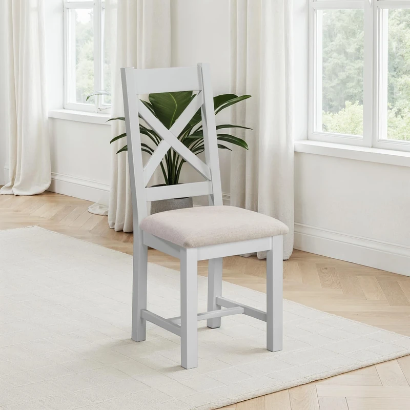 Seconique Windsor Cross Back Dining Chair Pair Box of 2 in Pebble Grey/Oat Fabric