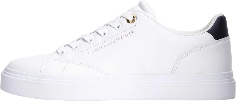 Tommy Hilfiger Women’s Cupsole Trainers Feminine in Leather, White (White/Space Blue), 7