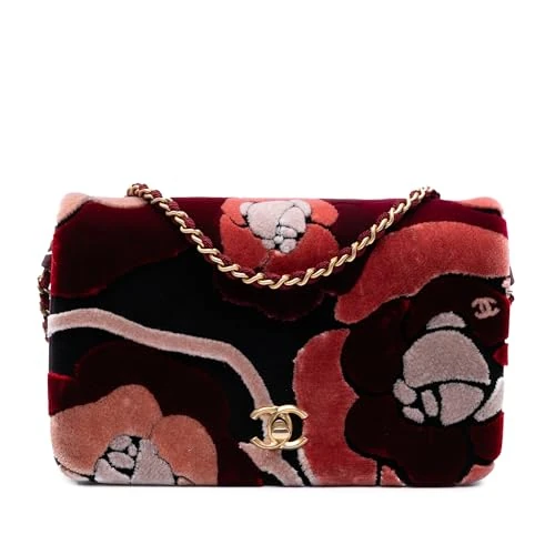 Pre-Loved Paris Cosmopolite Velvet Camellia Flap Handbag