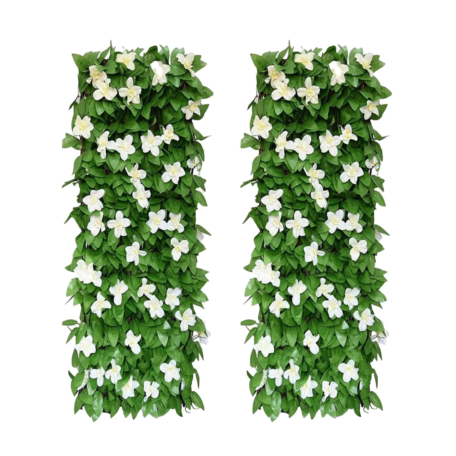 Expanding Garden Trellis Panels, 200x40cm Expandable Garden Fence Screening with Artificial Ivy and Violet Flower,Decorative Faux Ivy Leaf Privacy Screen Greenery Backdrop for Backyard (2, White)