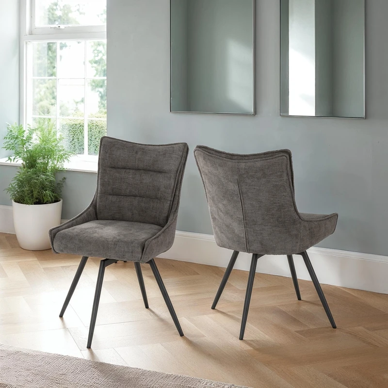 Seconique Lewis Swivel Chair Pair (Box Of 2) In Grey Fabric