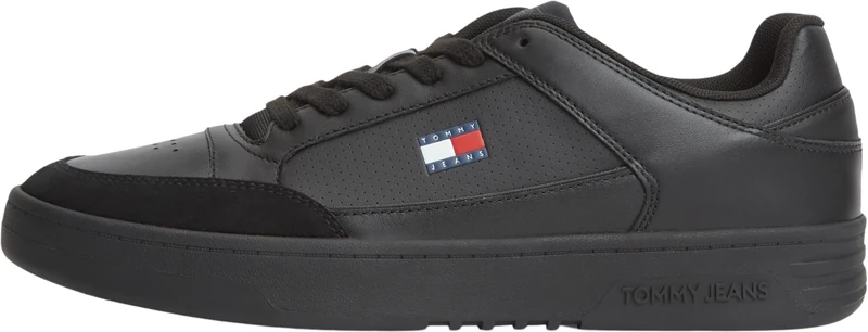 Tommy Jeans Men's Court Trainers Basket in Leather, Black (Black), 9