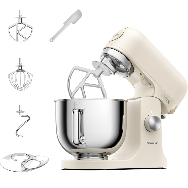 Kenwood kMix Calm Cream - Stand Mixer for Easy Baking, 5L Stainless Steel Bowl, Planetary Mixing, Metal Body, Variable Speed Control, 3-Piece Patisserie Set & Splash Guard, 1000W, Cream (KMX751ACR)
