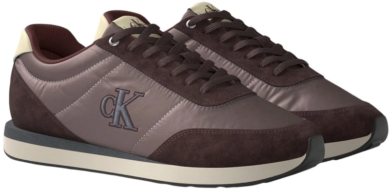 Calvin Klein Men's Retro Runner Ess Mix Mat Ym0Ym01361 Low Top, RED (Bordeaux/Peppercorn/Vanilla), 8