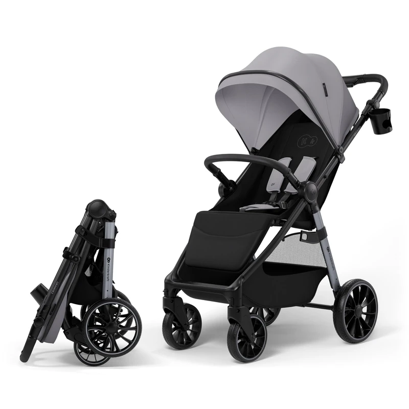 Kinderkraft Grande 2 Stroller, Baby Pushchair, up to 22kg, Click&FOLD, Large Shock-Absorbing Wheels, Adjustable, Spacious Seat, Lightweight, Gray
