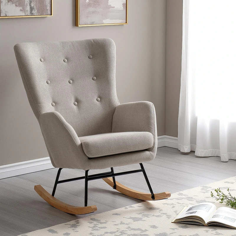 Seconique Hayden Rocking Chair in Beige Fabric