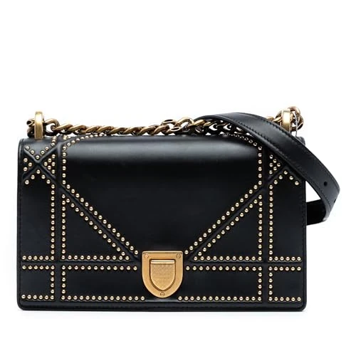Pre-Loved Small Lambskin Studded Diorama Flap Crossbody Bag
