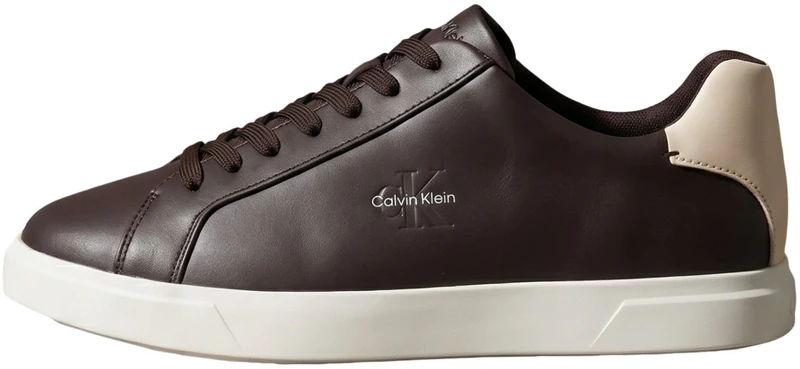 Calvin Klein Men's Cupsole Trainers Low in Leather, Brown (Bordeaux/Light Cashew/Marshmallow), 12