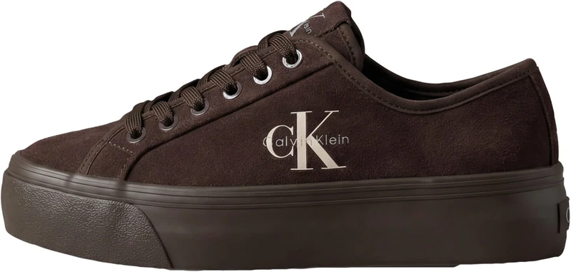 Calvin Klein Women's Vulcanised Trainers Lace-up Suede with Logo, Red (Bordeaux), 2