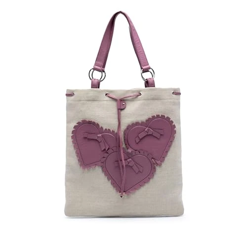 Yves Saint Laurent Pre-Loved Canvas Fringed Heart Applique Tote