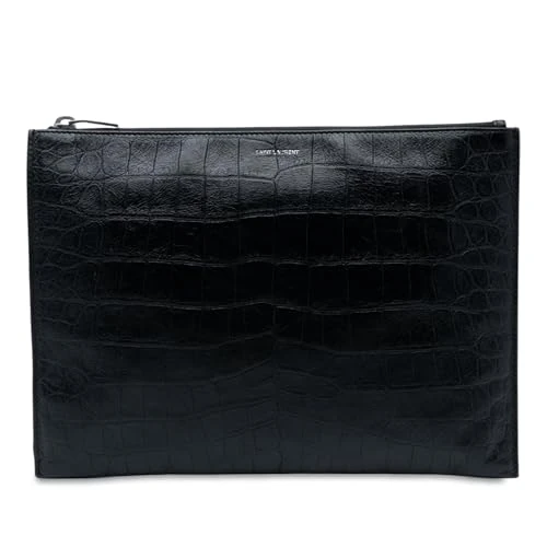 Yves Saint Laurent Pre-Loved Crocodile Embossed Leather Zipped Tablet Holder Clutch Bag