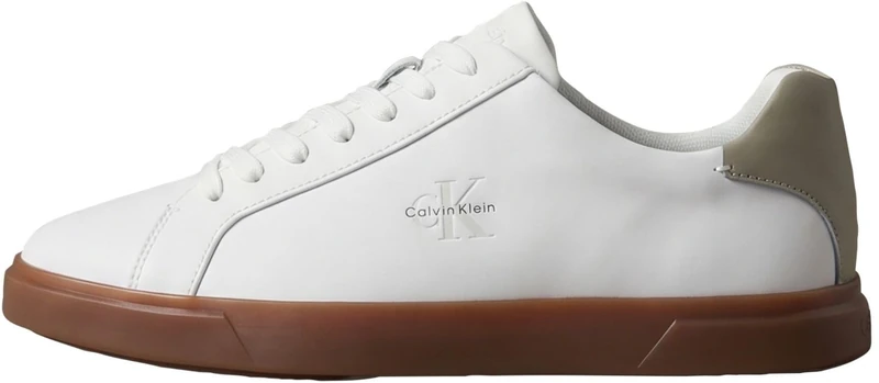 Calvin Klein Men's Cupsole Trainers Low in Leather, Black (Bright White/Dirty Martini/Gum), 12