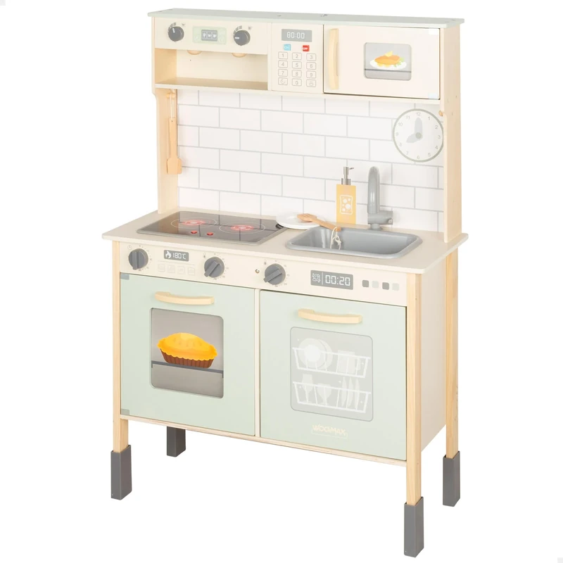 WOOMAX Electric Wooden Kitchen, with Light and Sound, Oven, Microwave, Sink, Cabinet and Accessories, Kitchen 30x68x102cm, Symbolic Play and Imagination, Children From 3 years old (39073)