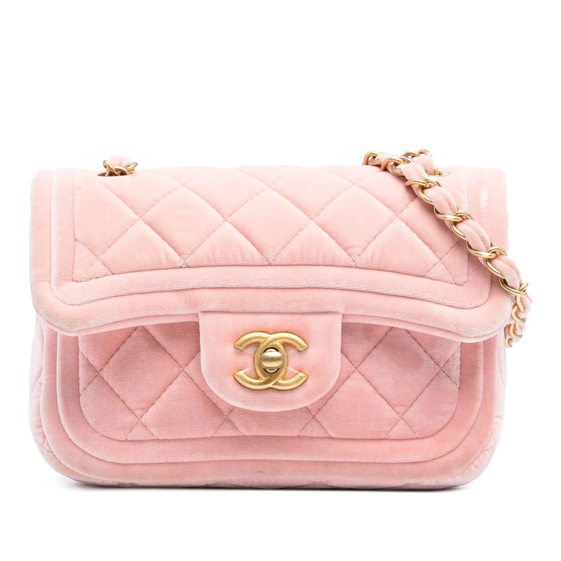 Pre-Loved Mini Quilted Velvet Double Frame Flap Crossbody Bag