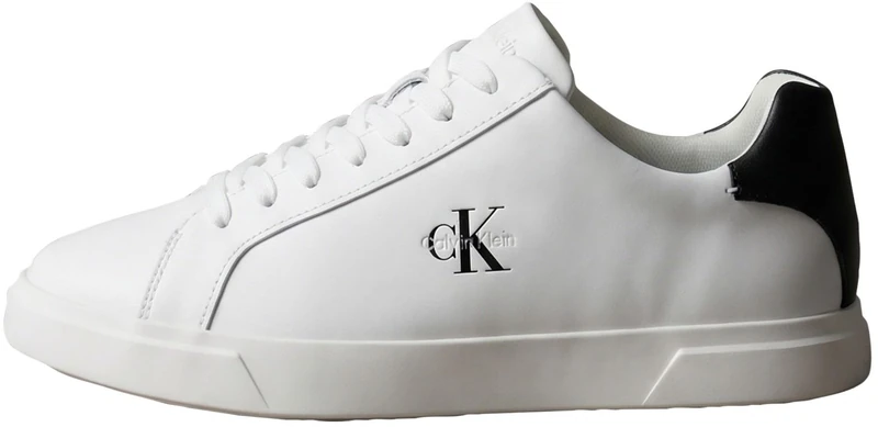 Calvin Klein Men's Cupsole Trainers Low in Leather, White (Bright White/Black), 11