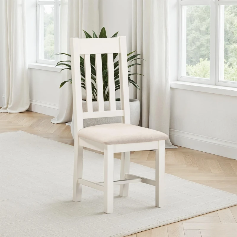 Seconique Windsor Slatted Dining Chair Pair Box of 2 in Ivory/Oat Fabric