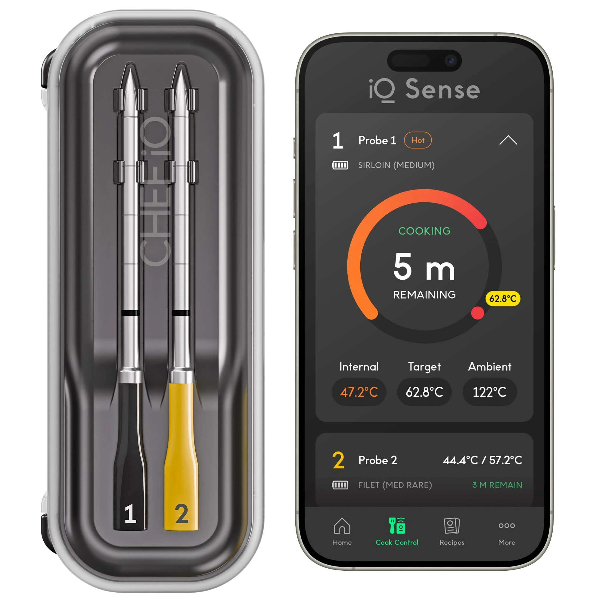 CHEF iQ Sense [2025 Model] | Smart Wireless Meat Thermometer | 2 Ultra-Thin Probes | WiFi Unlimited Range | 530°C Heat Safe | 5 Sensors | BBQ, Grill, Oven, Smoker, Air Fryer | Gen3