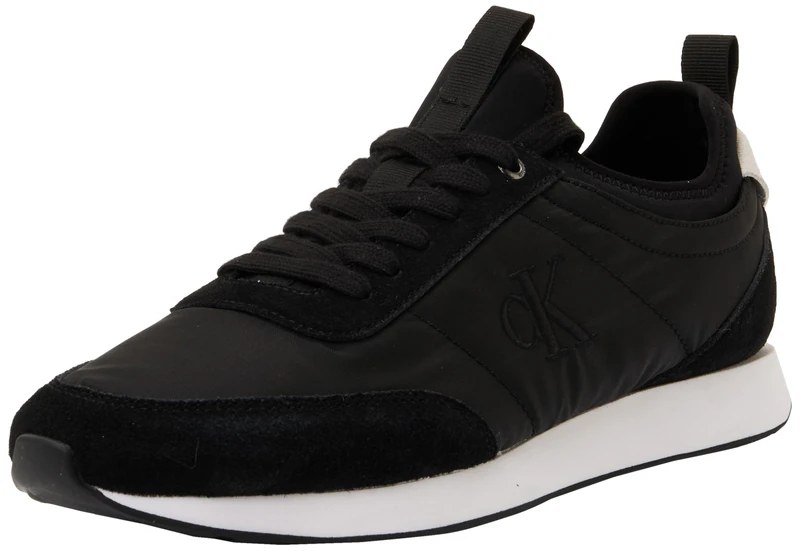 Calvin Klein Men's Retro Runner Sock Laceup Mix Mat Ym0Ym01414 Low Top, Black (Black/Bright White), 8