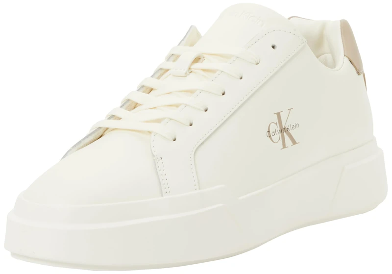 Calvin Klein Men's Chunky Cupsole Laceup LTH Ym0Ym01344 Low Top, White (Marshmallow/Nomad), 9