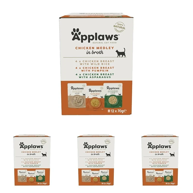 Applaws 100% Natural Wet Cat Food, Pouch Multipack Chicken Selection in Broth 70g, (12 x 70 g Pouches) (Pack of 4)