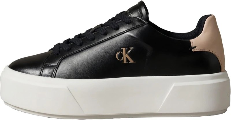 Calvin Klein Women's Flatform Trainers Lace-up in Leather, Beige (Black/Tuscany), 5