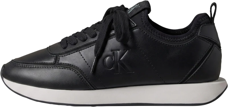 Calvin Klein Women's Runner Trainers Retro Sock in Leather, Black (Black/Crystal Grey), 6