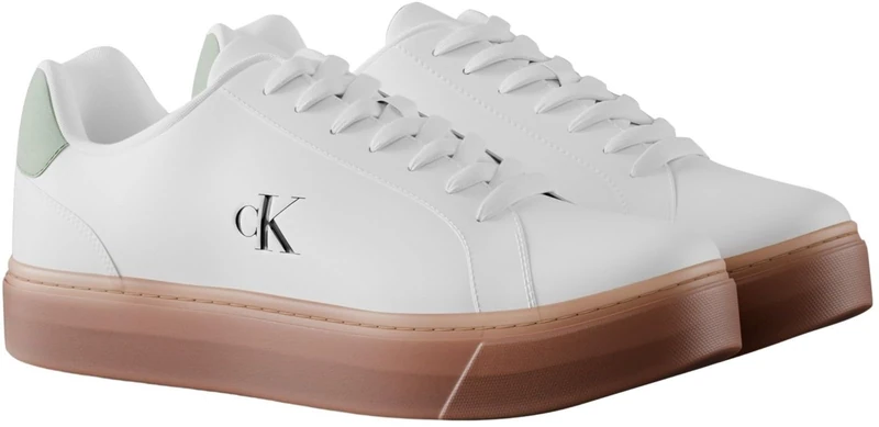 Calvin Klein Men's Classic Cupsole Laceup LTH Ym0Ym01435 Low Top, White (Bright White/Sea Spray), 9