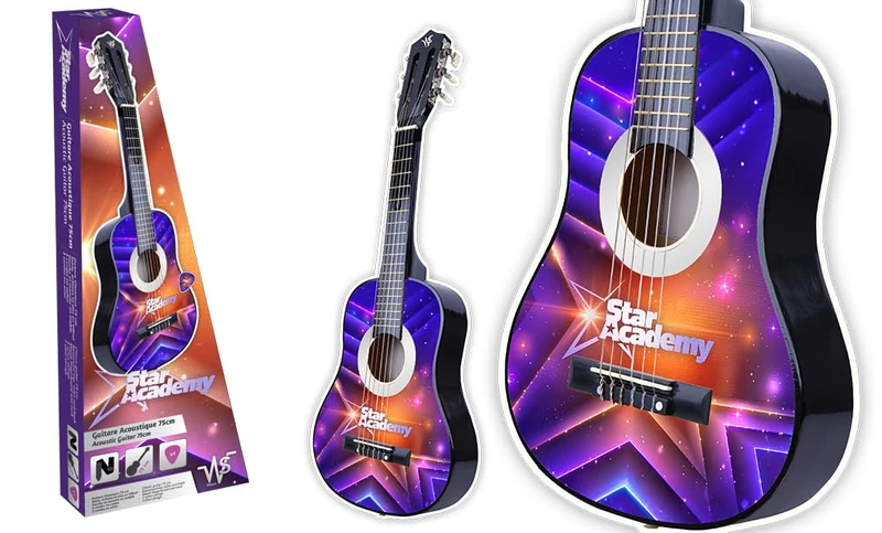 WS - Guitar - Officially Licensed Star Academy - Musical Instrument - 620818SA - Wood - Purple - 75 cm - Pick - Strap - Nylon and Steel Strings - Linden - Maple - Ideal For Beginners