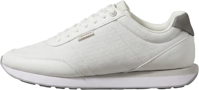 Calvin Klein Men's Retro Runner T LTH AOP Ny HM0HM02213 Low Top, White (Bright White/Granite Gray), 9