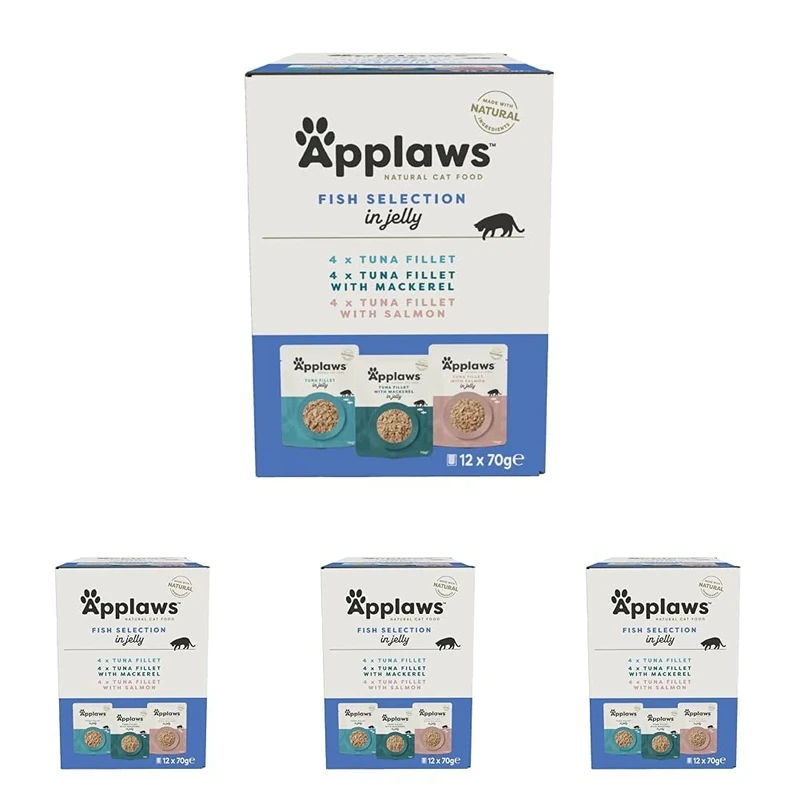 Applaws Natural Wet Cat Food Pouch, Fish Selection in Jelly 70 g (12 x 70 g Pouches) (Pack of 4)