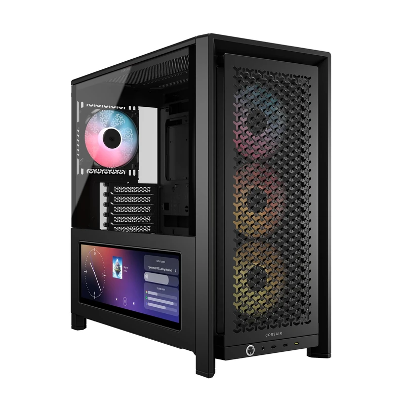 CORSAIR FRAME 4000D LCD RS ARGB Modular Mid-Tower ATX PC Case – XENEON EDGE LCD Touchscreen, InfiniRail Fan Mounting System, 4x RS120 ARGB PWM Fans, Reverse Motherboard Support – Black