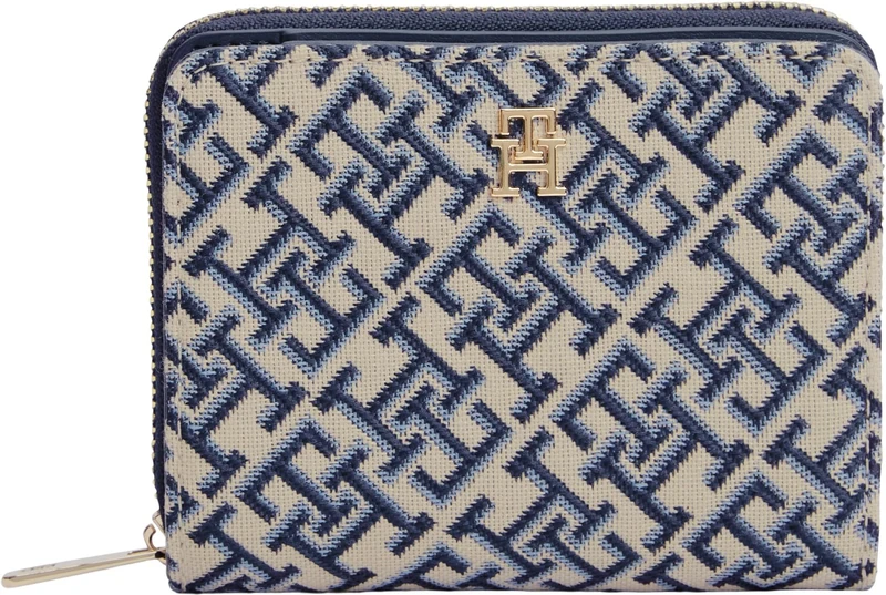Tommy Hilfiger Women Th Icon Med Za W/Flap Jacquard AW0AW18759 Zip Around Wallet, Blue, One Size - Image 1