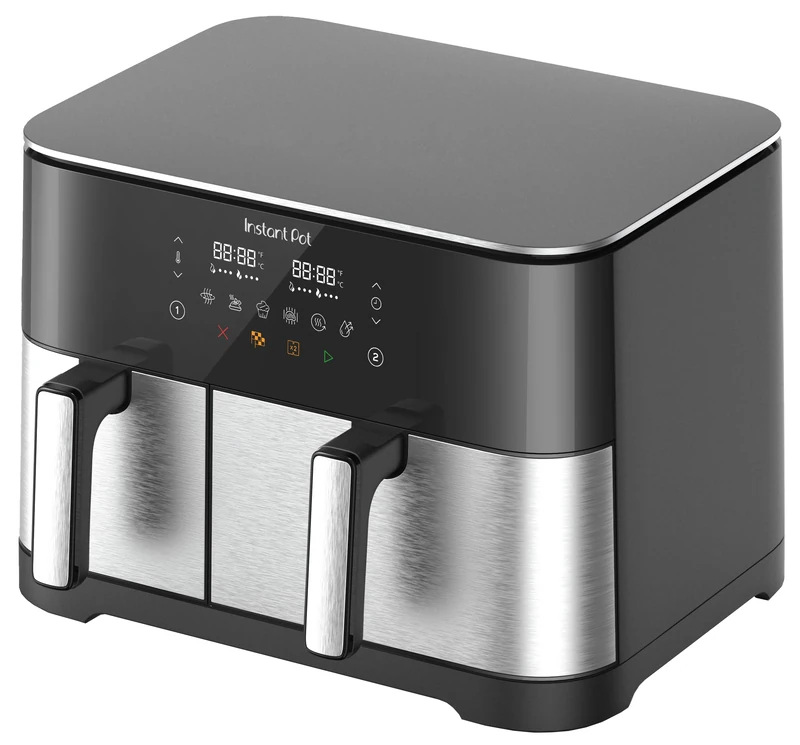 Instant Pot Vortex 11L Dual Air Fryer PFAS Free, Large Capacity, Two Baskets, 7L+4L, 8 in 1 - Dehydration, Grilling, Baking, Non-Stick Coating - Stainless Steel