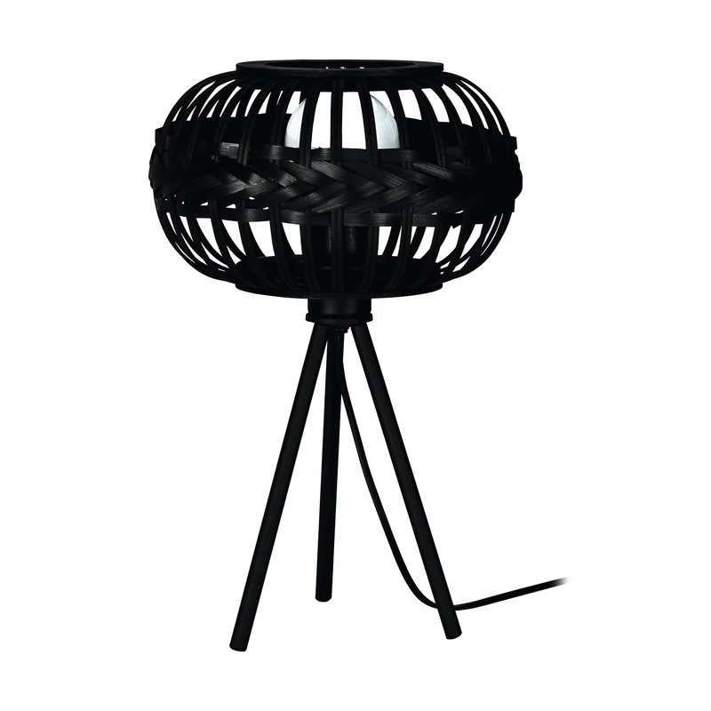 Eglo Tripod Table lamp Towcester, Boho Bedside Light Fixture, Living Room and Bedroom Lighting, Black Metal and Wood, E27 Socket