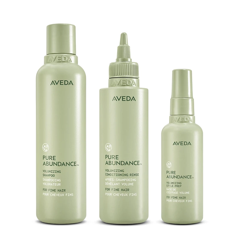 Aveda Pure Abundance Volumising Shampoo, Conditioning Rinse, Style Prep + Abundant Blowout Volumizing Spray Full Size Set | For Fine Hair | Vegan