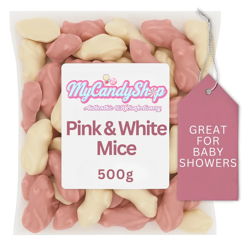 Pink and White Mice 500g Chocolate Treats, Smooth Melt-in-Mouth for Parties and Baby Showers, ideal as pick and mix sweets or a sweets gift box