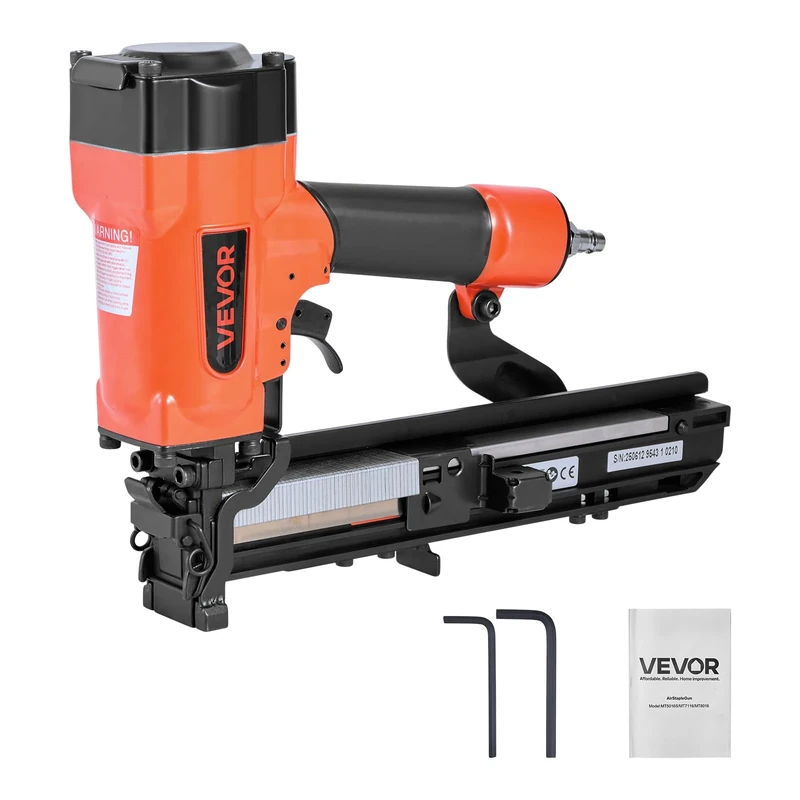 VEVOR Pneumatic Staple Gun, 16 Gauge 26.4mm Wide Crown Pneumatic Stapler 16mm to 38mm Length, 70-120PSI Air Staple Gun with Two Firing Modes for Roof Decking, Wall Sheathing, Fencing, Subflooring