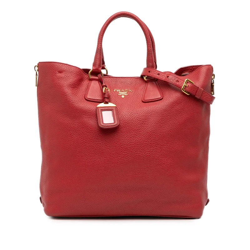 Prada Pre-Loved Vitello Daino Side Zip Shopper Tote Handbag