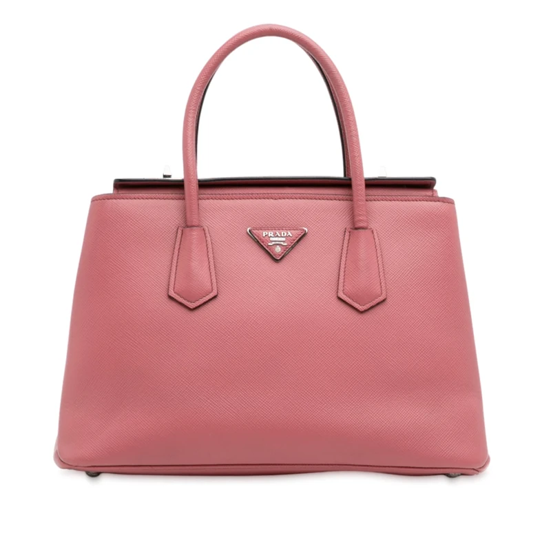 Prada Pre-Loved Saffiano Cuir Turnlock Twin Satchel Handbag