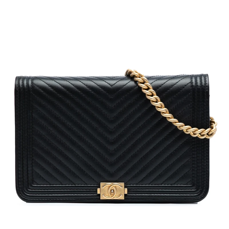 Chanel Pre-Loved Chevron Quilted Calfskin Boy Wallet On Chain Handbag Crossbody Bag