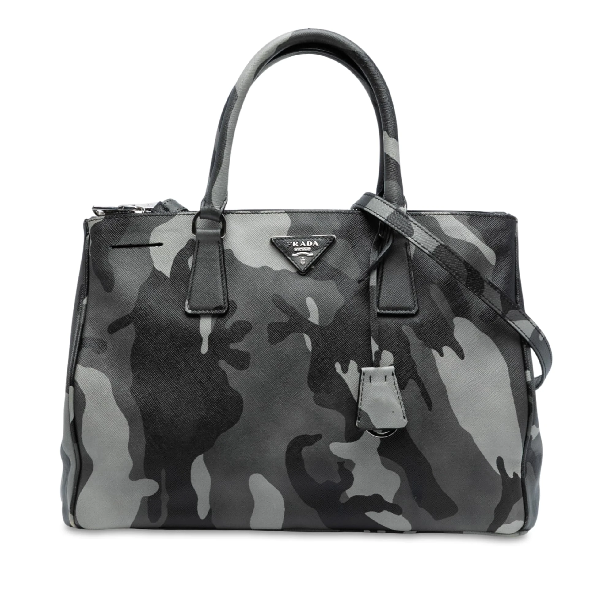 Prada Pre-Loved Medium Saffiano Lux Camouflage Galleria Double Zip Satchel