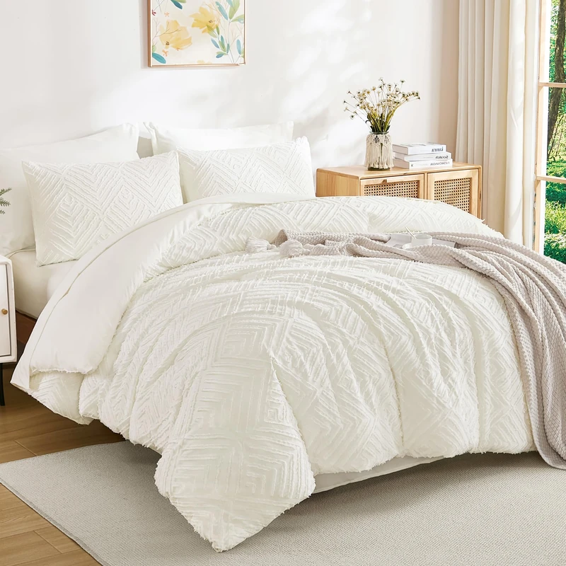 Andency California King Comforter Set 7 Pieces, Ivory