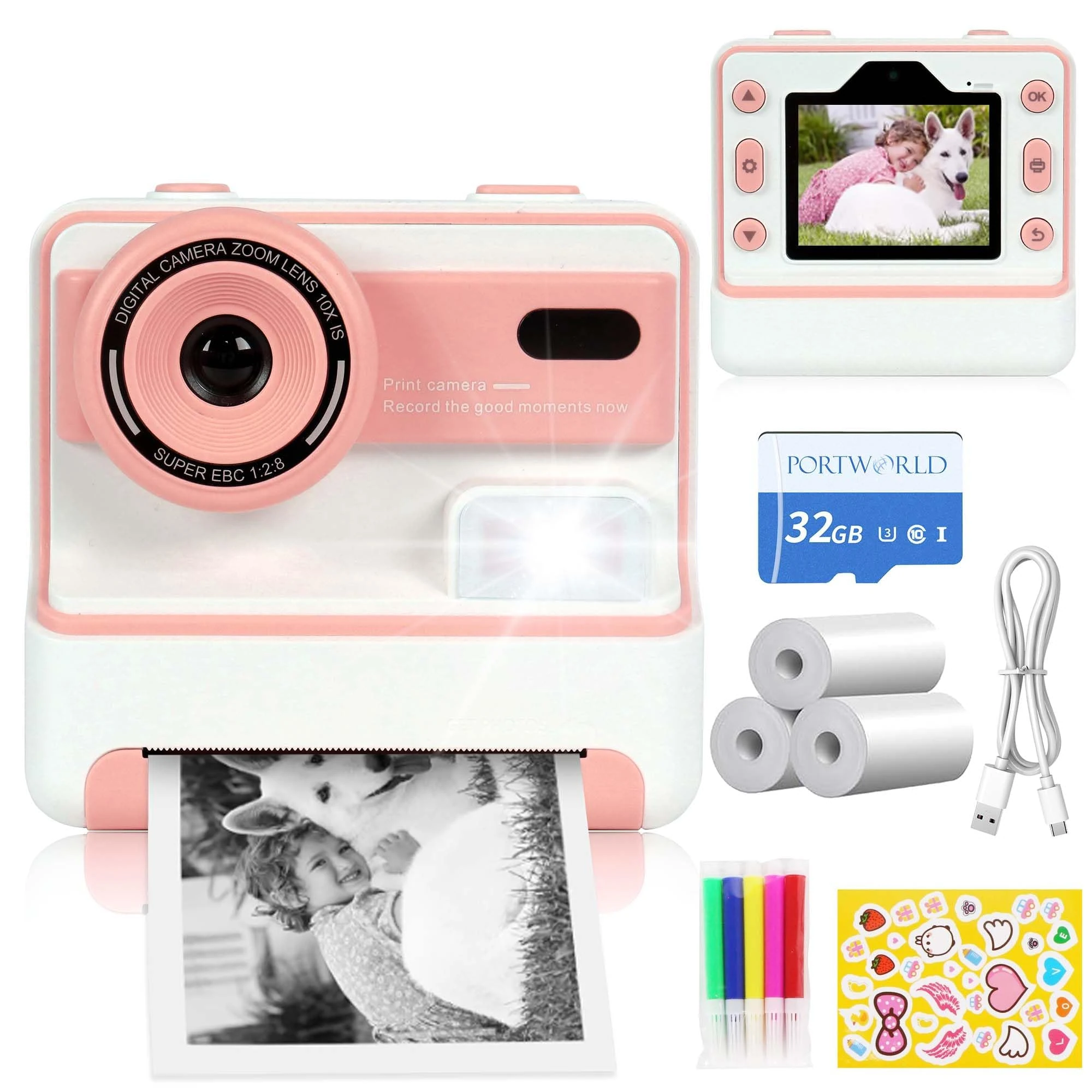 Kids Instant Cameras Print Photos: 48MP 1080p Printable Digital Camera Zero Ink with 2.4-in IPS Screen 3 Roll Thermal Print Paper and 32G TF Card Gift for 4-16 Boys Girls Teens