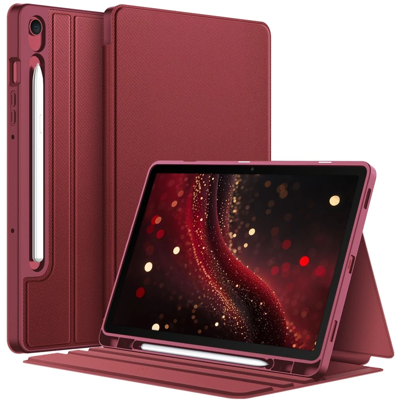 FINTIE Case for Samsung Galaxy Tab S10 Lite/ S10 FE 2025/ S9 FE 10.9 Inch/ S9 11 Inch with S Pen Holder, Slim Shield Multiple Angle Stand with Soft TPU Back Shell Cover, Wine