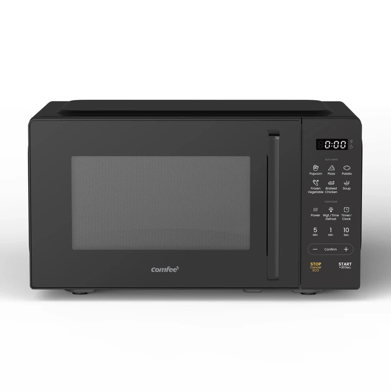 COMFEE' 20L Digital Microwave Oven, 700W Compact Countertop Microwave with Inverter, 6 Auto Menus, Multi-Stage Cooking, ECO Mode, Express Cook, Black - CMO-EM202NF(BK)