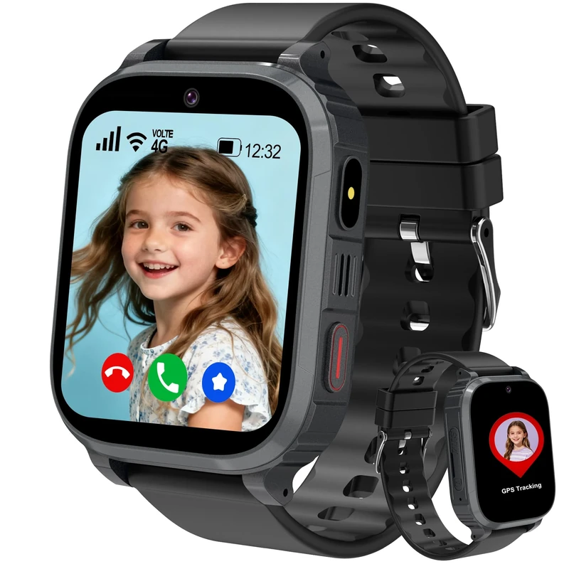 Tzzulsx 4G Kids Smart Watch Boys Girls, Smart Watch for Kids GPS Tracker Watch Phone Video Call Voice Chat SOS Games School Mode Alarm IP68 Waterproof, Smartwatch Toy Birthday Gifts