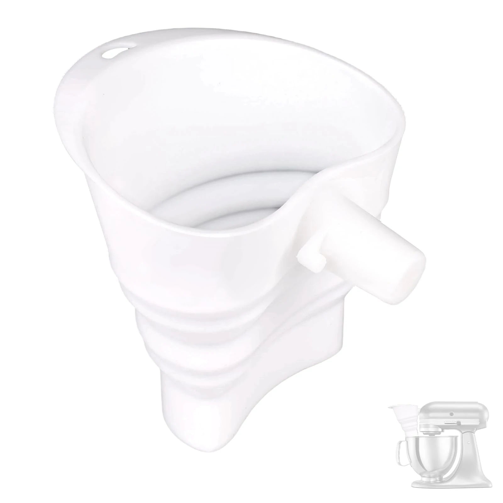 Flour Funnel for Artisan KSM150 Mixer, Silicone Tilt-Head Stand Mixer Attachment Funnel Accessories with Guided Pouring Design for Adding Flour & Liquid (White)